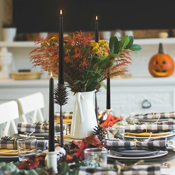 12Pack 10inch Black Taper Candle-Unscented and Smokeless-8hours Long Burning time,Dripless,Ideal for Halloween Taper Candles, Weddings, Dinner,Parties