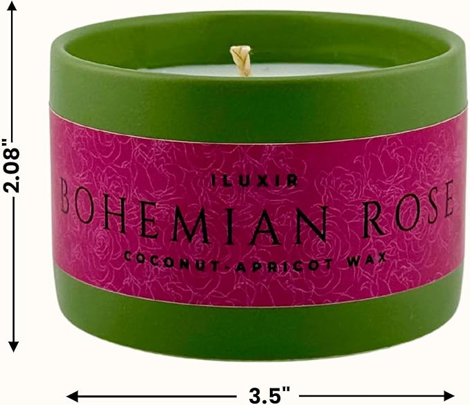 Bohemian Rose Scented Candle Fresh Floral Aroma with Rose Magnolia Patchouli Natural Coconut Wax Long-Lasting Non-Toxic Eco-Friendly Home Office Décor Relaxation Handcrafted Luxury (5 oz.)