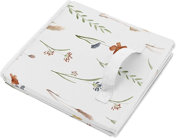 Sweet Jojo Designs Boho Floral Garden Flower Girl Collapsible Fabric Storage Cubes Foldable Bins Organizer Boxes Kid Baby Childrens Toy Set of 2 Watercolor Bohemian Farmhouse Vintage Shabby Chic Green