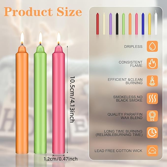 100 Pack 4 Inch Multi-Colored Spell Chime Candles-Assorted Color Chime Candles Taper Candles,Mini Taper Candles for Rituals, Prayer, Birthdays, Meditation, Altar, Spells, Chime Candles-10 Colours