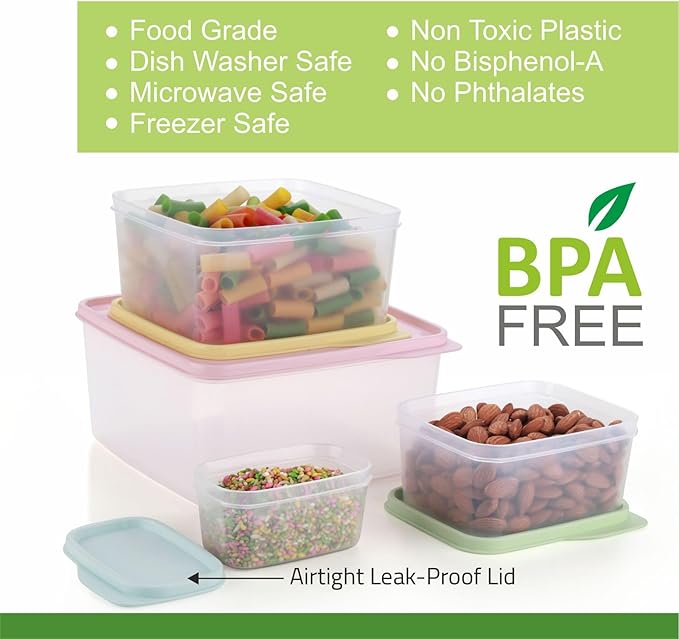 Food Storage Containers with Lids Set of 4 - 5oz, 16oz, 27oz, 84oz Leakproof Airtight Food Storage Containers – Non-BPA Transparent Plastic Containers for Food – Space Saving Nesting Design