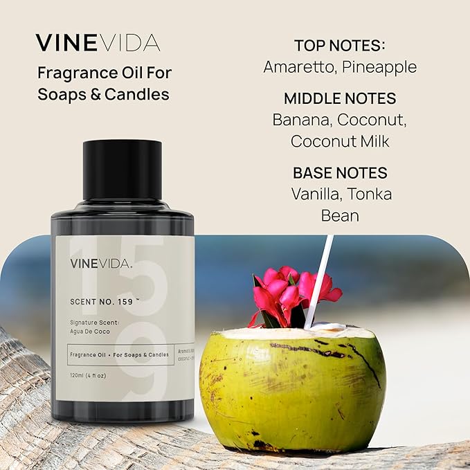 VINEVIDA [4 oz] Agua De Coco; Fragrance Oil for Candle Making and Soap Making - Premium Candle Scents for Soy Candles