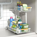Under Sink Organizers,5 Adjustable Height，Metal Pull Out Under Sink Organizers and Storage Shelves with Sliding Drawer, White 1pack（Hight 13.6″-16.9″）