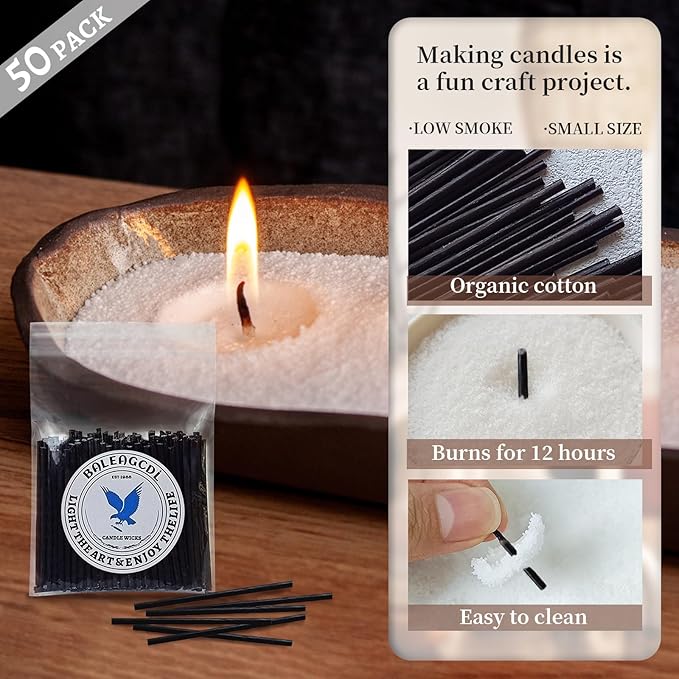 Pearled Candle Wick 2.2 Inch Black Cotton Wicks 50-Pack - Premium Metal-Free & Lead-Free Candle Wicks for Candle Making