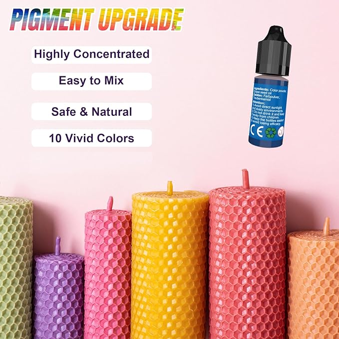 FansArriche Candle dye - 10 Colors Liquid Oil-Based dye for Candle Wax, Vivid Candle Color for DIY Candle Making, Highly Concentrate Natural Candle Color