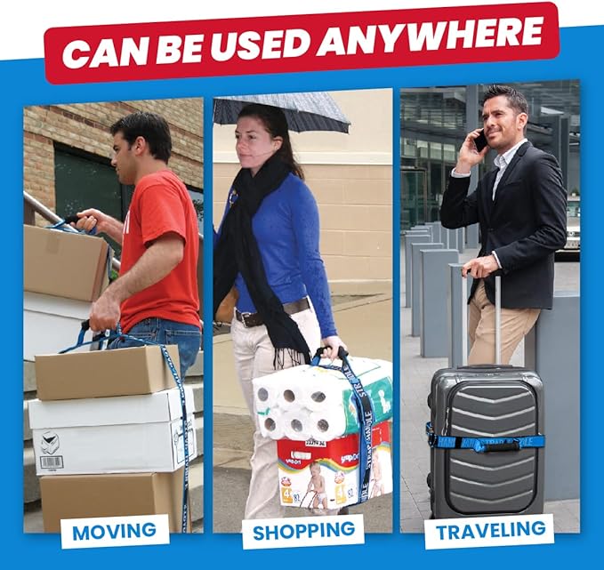 6' Carry Strap with Handle | 2-Pack | Adjustable Belt | Easy, Safe, Secure, Lifting, Moving, Carrying Heavy Boxes, Groceries | Best Luggage Strap (Strap-A-Handle 2 Pack - 6ft. Length, 40lb. Capacity)