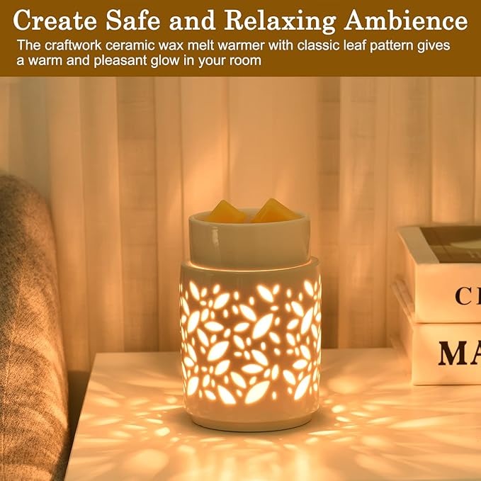 mocosa Ceramic Wax Melt Warmer,Wax Warmer for Scented Wax,Gifts for Women,Fragrance Melts for for Home Office Bedroom Gift & Decor(Leaf)
