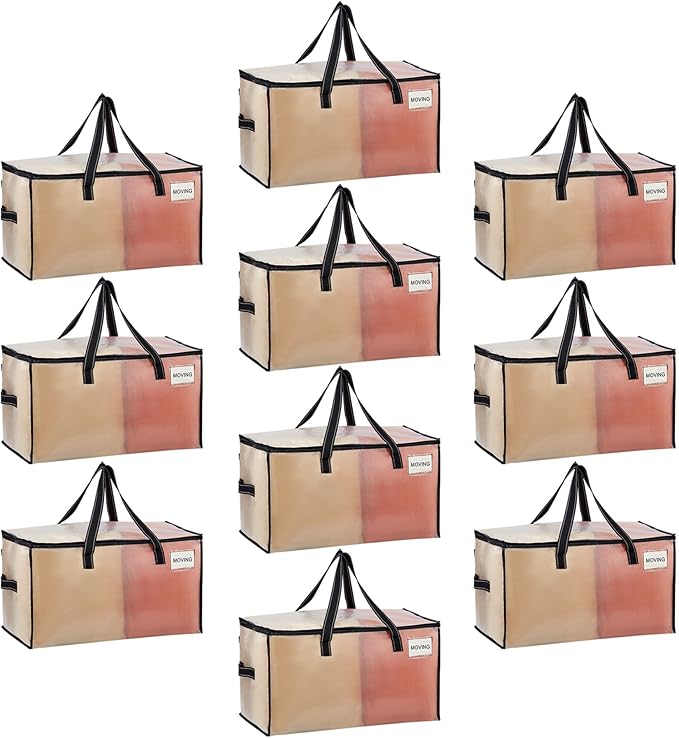 VENO 10 Pack Heavy Duty Moving Bags, Clear Storage Bags for Clothes and Comforters, College Dorm Essentials Packing Supplies, Foldable Boxes Alternative (Clear, 10 Pack)