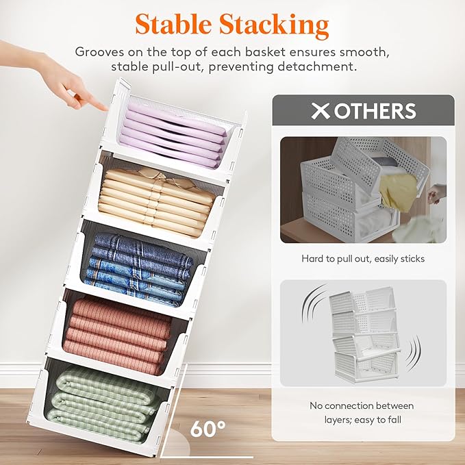 Lifewit 20 Pack Stackable Closet Organizers and Storage Basket for Clothes, Plastic Sweater Storage Bins for Wardrobe, Multifunctional Pants Organizer for RV, Pantry, Bathroom, Kitchen, Dorm, 24L