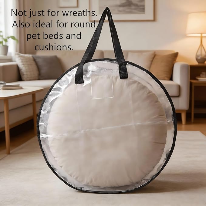 Hayoulabo 2 Pack Clear Christmas Wreath Storage Bags 24 Inch - Waterproof Wreath Container with Dual Zipper and Reinforced Handles for Artificial Wreath, Garland and Holiday Decor Organization
