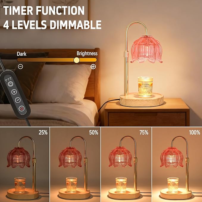Flower Candle Warmer lamp with Timer Dimmer,Adjustable Height Candle Warmer,Fits All Jar Scented Candles,Christmas Gifts for Mom Women,Candle Lamp for Bedroom Home Decor,Pink