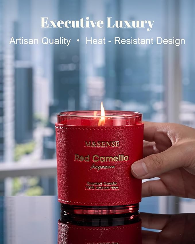 M&SENSE Red Camellia Candles for Women, Non Toxic Organic Soy Wax, 10oz 42 Hour Long Lasting Clean Burn, Spring Floral Scented Candles for Home, Stress Relief Valentines Aromatherapy Gifts for Her