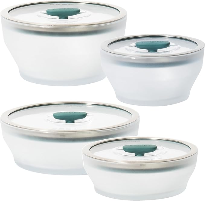 Anyday 8-Pc Microwave Cookware & Glass Food Storage Set with Glass Lids | Plastic-Free Containers | Stackable Airtight Steamer with Vented Lid for Microwave-Safe Reheating & Steaming Vegetables, Rice