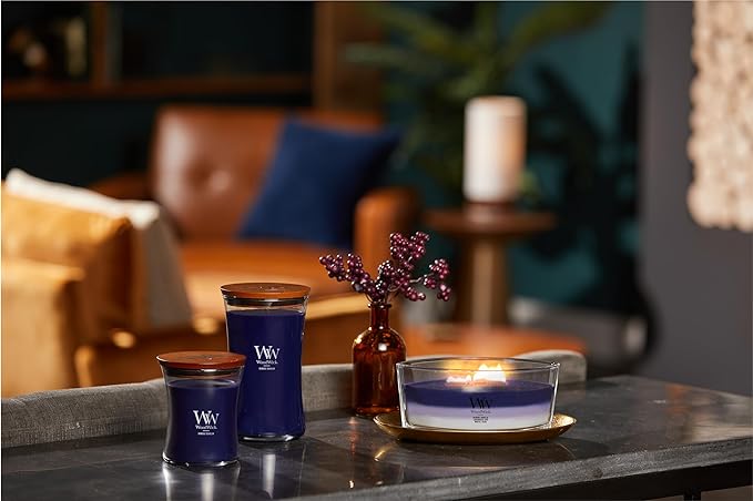 WoodWick Large Hourglass Candle Hinoki Dahlia - Premium Soy Blend Wax Pluswick Innovation Wood Wick Made in USA