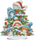 5D Diamond Art Painting Ornament Kits Christmas Tree Cats, DIY Diamond Art Painting Desktop Ornament, Special Shaped Crystal Rhinestone Diamond Art Table Top Home Office Christmas Decor (23.2x24.7cm)