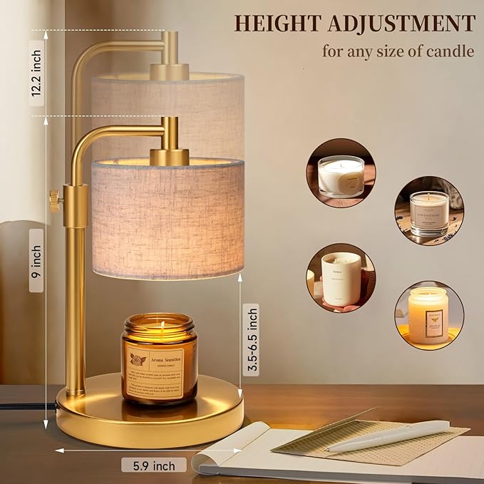 NITOWOLF Candle Warmer Lamp, Candle Lamp Warmer with Timer Adjustable Height Wax Warmer Lamp for Jar Candles, Birthday Gifts for Women House Warming Gifts (Gold Linen)