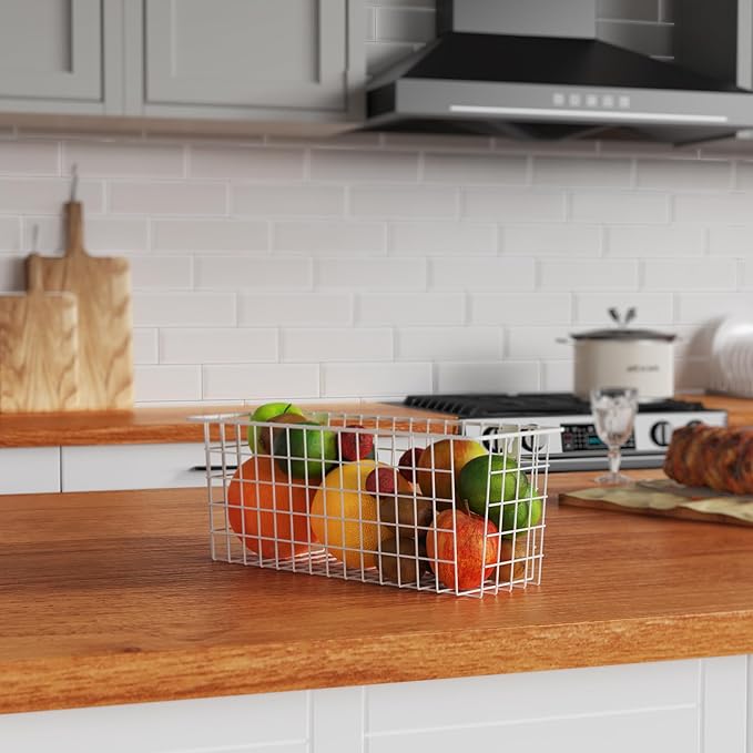 MaraFansie [Extra Large Wire Basket 2-Pack Hanging Wall Organizer Cabinet Storage Basket Wall Mounted Shelves Rustic Farmhouse Decor for Home Kitchen Bathroom, White