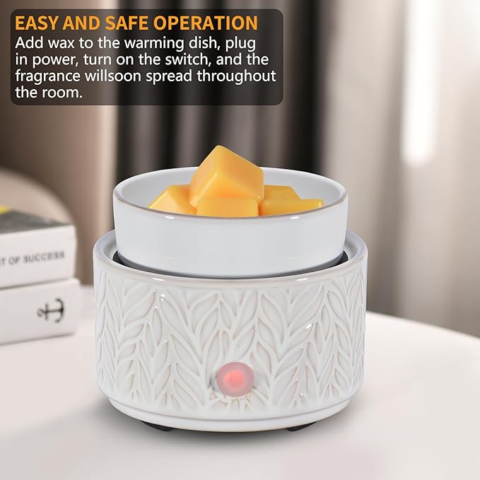 Ceramic Wax Melt Warmer, Fragrance Wax Warmer 4-in-1 Electric Candle Wax Melter and Wax Cubes for Home Office Bedroom Aromatherapy Essential Oil Burner is Birthday Gifts for Women Mom Girl(White)