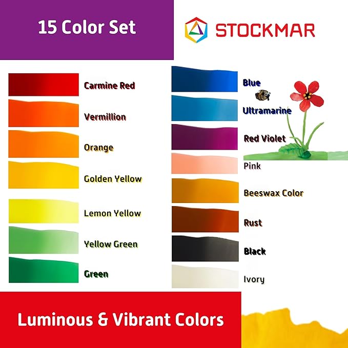 Stockmar Natural Modelling Beeswax: 15 Assorted Colors of Beeswax Sheets Safe for Kids, Toddlers, Adult Artists - Non Toxic, Non Drying Modeling Wax for Homeschoolers, Waldorf Organic Art Supplies