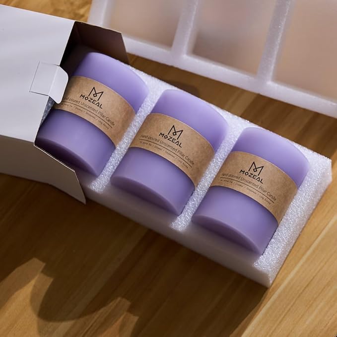 MOZEAL 4" x 10" Extra-Large Lavender Pillar Candles (Set of 2), Unscented, Dripless, Smokeless, Long Clean-Burning,Tall 10 inch Large Lavender Pillar Candles for Relaxing Evenings and Aromatic Decor