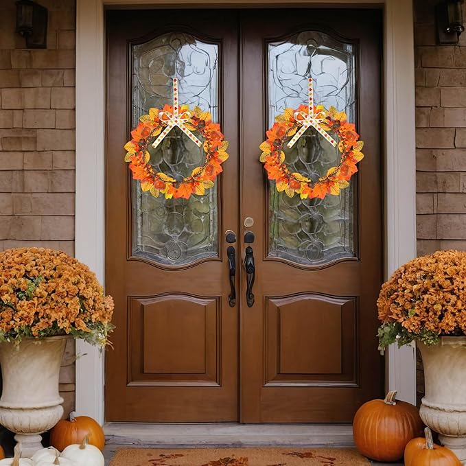 Cinrobiye 178 PCS Mini Fall Wreath Decorations Kits DIY Thanksgiving Maple Leaf Wreath for Front Door Autumn Candle Rings Wreaths Crafts for Garden Indoor Art Wall Hanging Wedding Table Home Decors