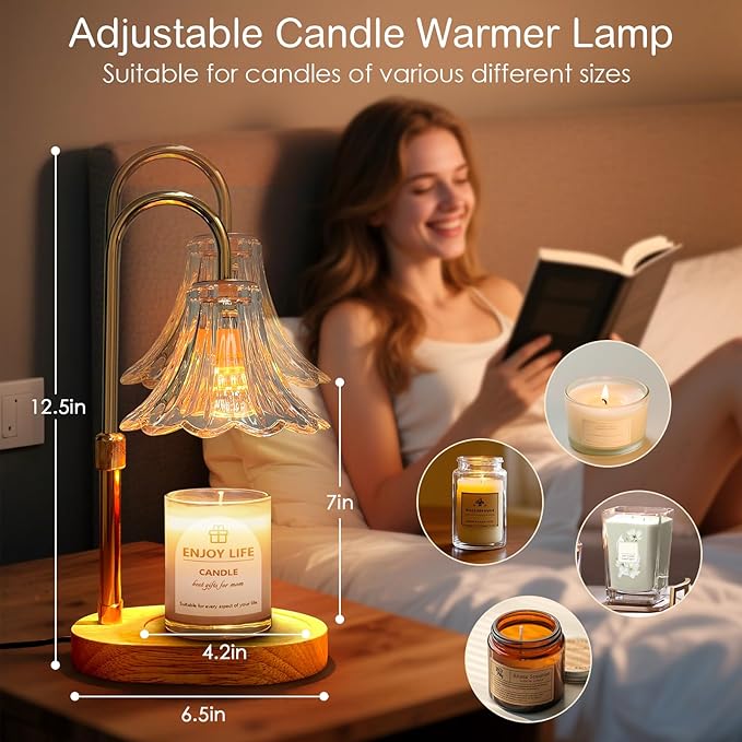 Banbanda Candle Warmer Lamp with Timer: Valentine Gifts for Women Mom, Adjustable Height, 3 Timing Mode, 4 Level Dimmable Flower Candle Warmer with 2 Bulbs for House Warming Gifts Room Decor