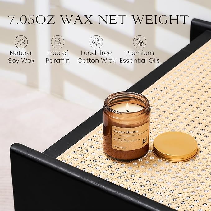 M&SENSE Oceanic Breeze Scented Christmas Candle Gift, Aromatherapy Candle Set for Women, Soy Wax Candles Home Scented, Long Lasting Amber Jar Candles Gift for Christmas, Thanksgiving, Holiday
