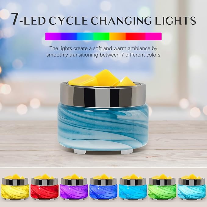 Scented Wax Melt Warmer Electric – Art-glass Candle Wax Warmer, 3-in-1 Wax Melter Burner, Fragrance Warmer for Scented Candles, Wax Melts, Tarts, Essential Oils to Freshen Home Office, Gift & Decor
