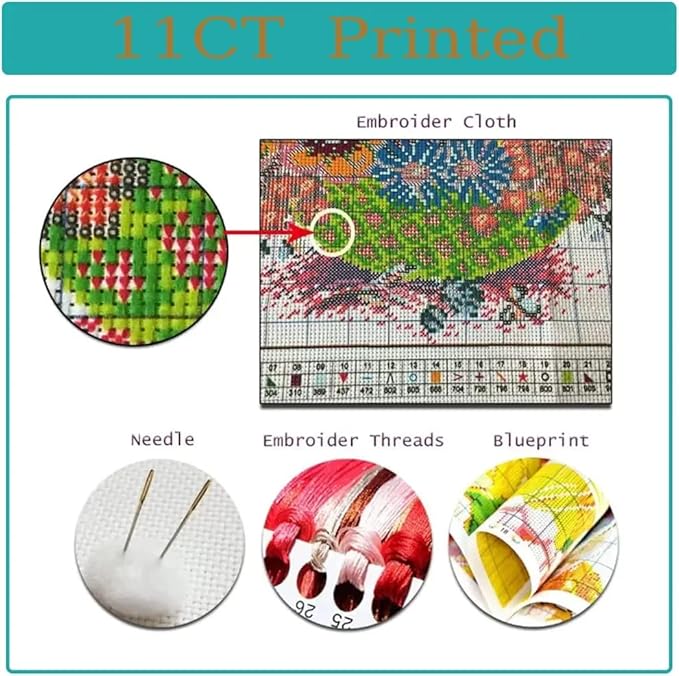 Stamped Cross Stitch Kits for Adults - Gnome Embroidery Kits for Beginners Adults,11 CT Patterns Dimensions Counted Cross Stitch Kits for Adults Arts Craft 13.8x13.8 inch