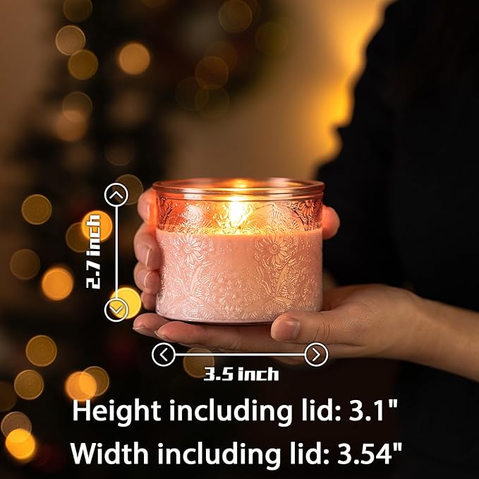10 oz Embossed Glass Candle Container with Bamboo Lids and Labels,Pink Candle Jars for Making Candles,Mandala Design - Pack of 9