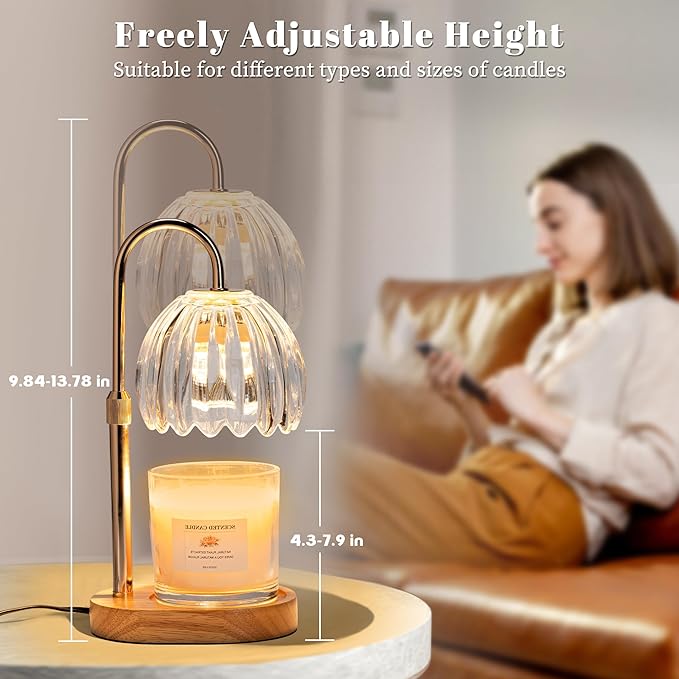 Candle Warmer Lamp with Timer Dimmer Adjustable Height, for New Home Decor,Valentine's Day, Birthday Gifts for Women,Wax Warmer Lamp for Jar Candles with 2 Bulbs(Transparent)