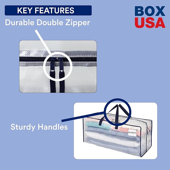 BOX USA 6-Pack Moving Bags with Strong Handles & Zippers - Heavy Duty Extra Large Packing Bags for Storage, Moving Boxes, Dorm & College Supplies, Clear