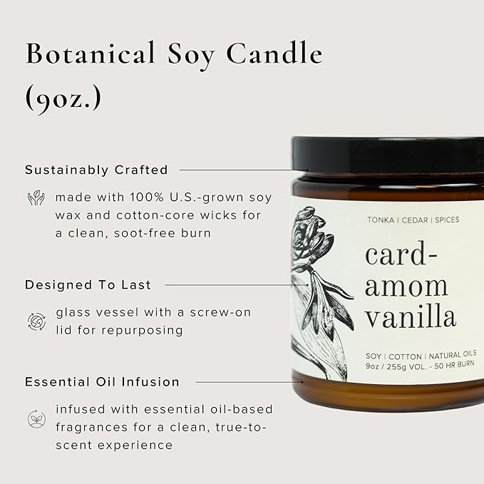 Broken Top - Cardamom Vanilla | 9 oz. Tonka, Cedar & Spices. Pure Soy Wax Candle. 50-Hour Burn Time. Natural Cotton Wick, Vegan, No Parabens, No Phthalates