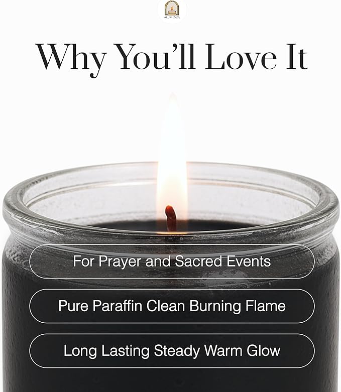 Bulk 6 Pack Black 7 Day Candles in Glass Jar – Parafin Wax, Clean Burning Unscented | Large & Tall Devotional Prayer Pillar Candles for Home, Memoria, Spells, Long Lasting