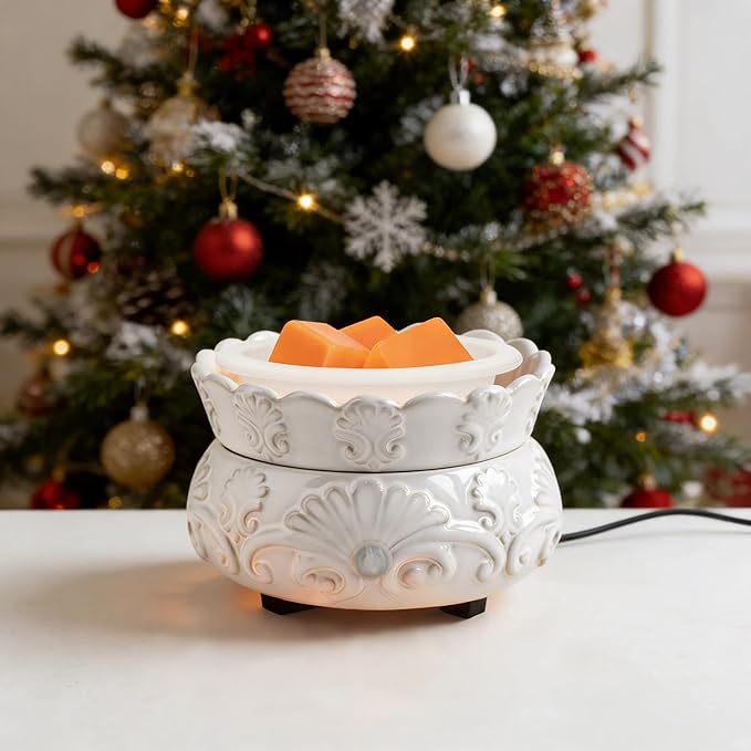 ASAWASA Ceramic Candle Wax Warmer with 1 pc Silicone Dish, 3-in-1 Wax Melter Burner for Kitchen Home Spa Yoga Gift (White)