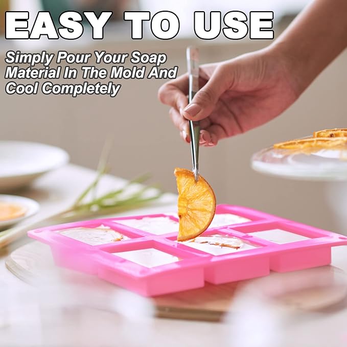 LERYKIN 2 Pack Silicone Soap Molds, 6 Cavities Rectangle Silicone Soap Molds, Great for Homemade Craft Soap Mold, Chocolate Mold, Cake Mold ＆ Ice Cube Tray - Just Pop Out（Pink）