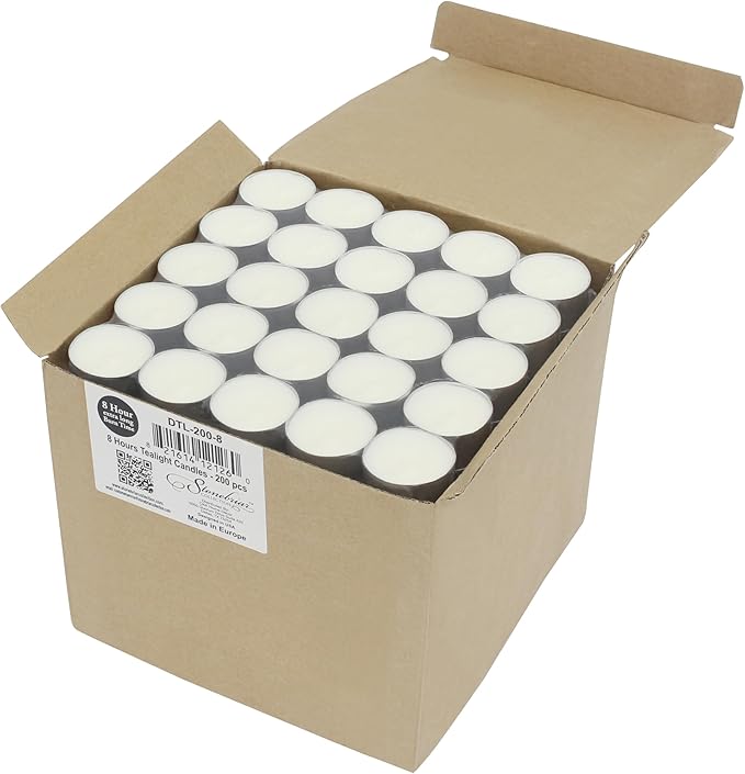Stonebriar 100 Pack Unscented 8 Hour Extended Burn Time Tea Light Candles, White, 100 Count