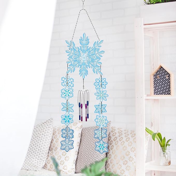 Christmas Snowflakes Diamond Art Painting Wind Chimes Hanging Pendant DIY Kits 5D Diamond Art Wind Chime Christmas Hanging Ornaments Double Sided Special Beads Paint by Number Patio Tree Window Decor