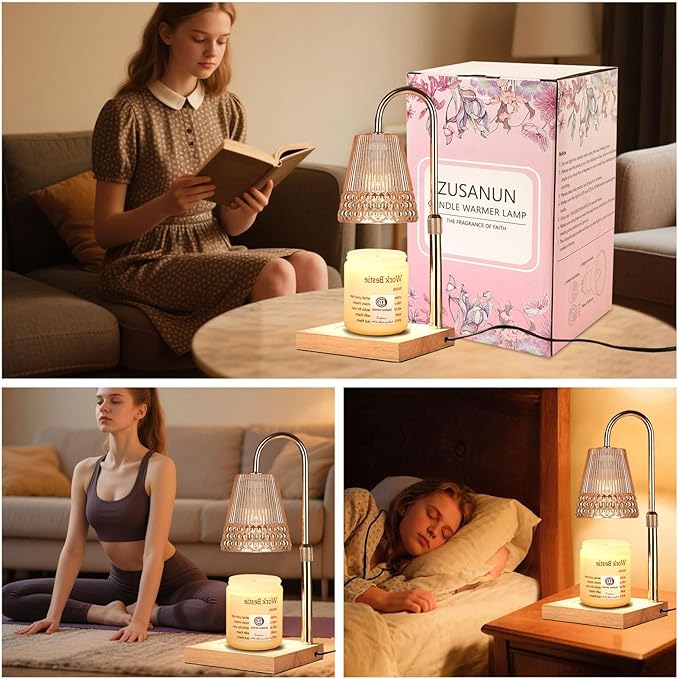 Candle Warmer Lamp, Adjustable Height & Dimmable, Candles with Timer, 2H/4H/8H Auto Off, Safe Flameless Night Light for Home Decor, Bedroom, Office, Christmas Birthday Gift for Women & Men