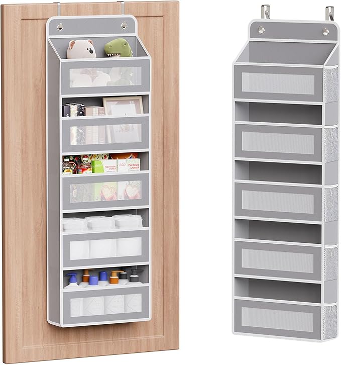 Simple Trending Over The Door Organizer Storage with 5 Large Pockets 5 Side Pockets, Heavy Duty Hanging Organizer for Bedroom, Bathroom, Pantry, Nursery, (Grey)