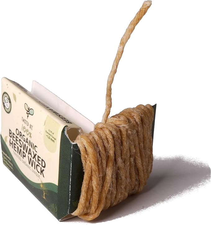 100% Organic Hemp Wick with Natural Beeswax Coating, Twisted Bee (6.5ft x Standard (~1 mm))