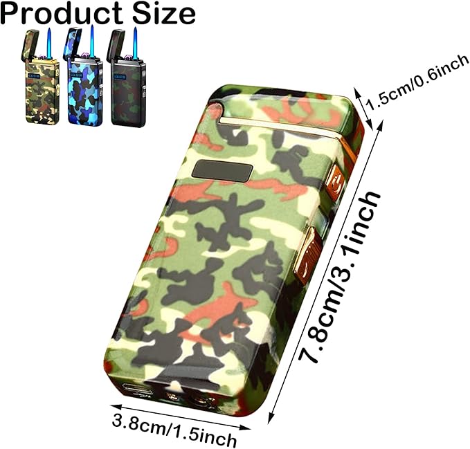 Arc Jet Flame Torch Lighter, 2 in 1 Electric USB Rechargeable Windproof Infinity Lighter, Refillable Butane for Cigar, BBQs, Fireworks, Candle, Camping (Camouflage A)