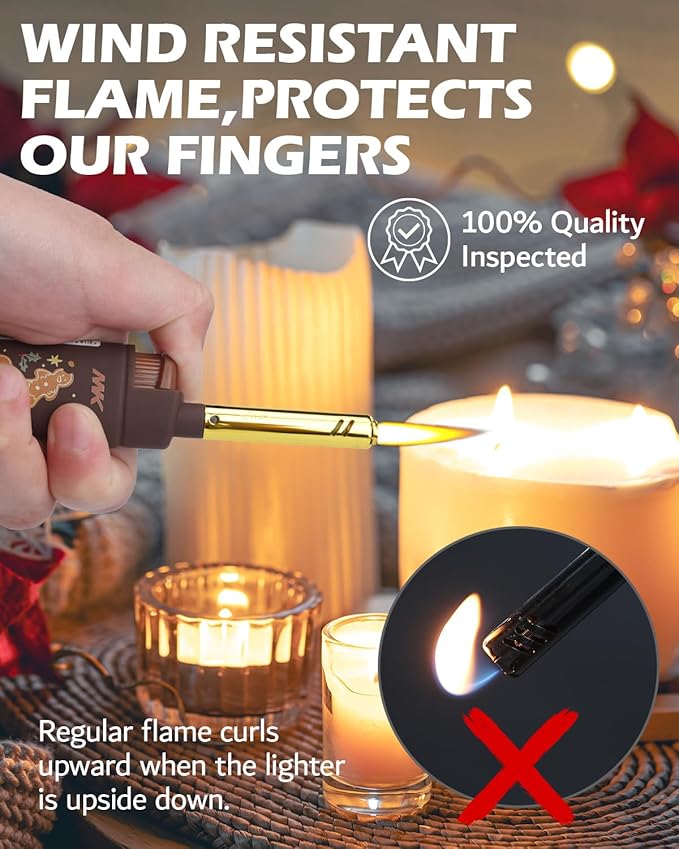 MK Lighter Collector’s Edition Refillable Candle – Multipurpose Jet Flame Butane with Long Wand for Indoor & Outdoor Use Gift Couples Friends Family (Warm Wishes-5PC)