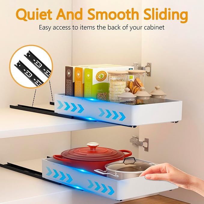 Creahaus 3 Pack Pull Out Drawers for Cabinets with Metal Slides, Easy to Install Cabinet Roll Out Shelves, Smooth Slide Out Drawers for Kitchen Cabinets with Nano Adhesive