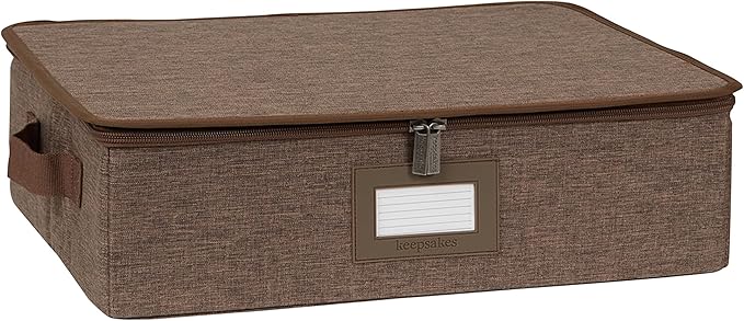 Covermates Keepsakes Zip-Top Storage Box Set, 3 Pack Heavy Duty Polyester Organizer Bins, Stackable Design, ID Window, Reinforced Handles, Closet Home Storage, Brown Heather
