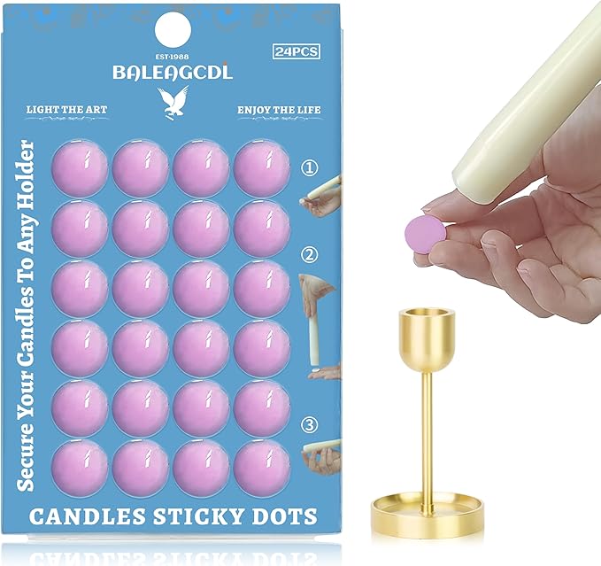 Candle Sticky Dots - Purple Wax Candle Adhesive Dots - Unscented Cire Adhesive for Secure Candle Placement - Easy Clean for DIY Projects - Pack of 24
