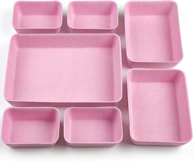 HNYYZL Desk Drawer Organizer,7 Pack Felt Drawer Organizer Shallow Drawer Organizers Felt Storage Bins,Desk organizer trays (Pink)