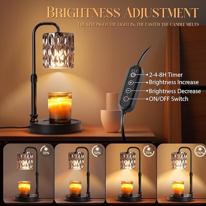 Candle Warmer Lamp with Timer &Dimmer, Adjustable Height Candle Wax Warmer Warming Lamp with 2x50W Bulbs for Scented Candles for Housewarming Bedroom Home Decor Mom Women
