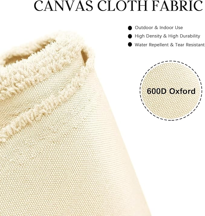 Waterproof Canvas Cloth Fabric by The Yard 60" W 600D Oxford Polyester Upholster Fabric Water Resistant Material for Outdoor Furniture Chair Cushion Cover DIY Sewing (1 Yard, Beige)