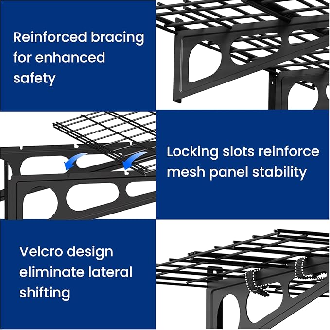 FLEXIMOUNTS 2-Pack 2x6ft Garage Shelving with Hooks, 24-inch-by-72-inch Wall Shelf Garage Storage Racks Floating Shelves, Black, Classic Series